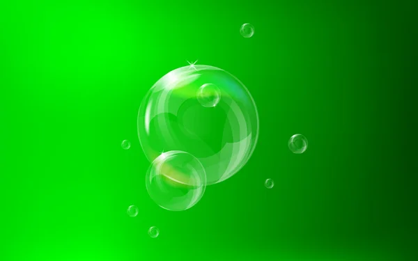 Burbujas de jabón realistas con fondo verde —  Fotos de Stock