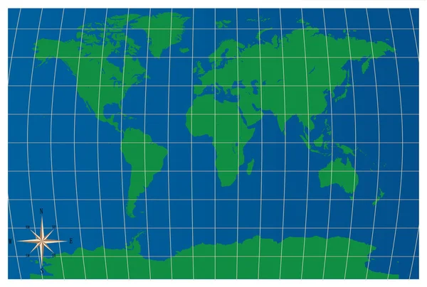 Groene wereldkaart geïsoleerd op blauwe achtergrond — Stockfoto