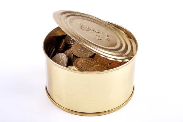 stock image Монеты в консервной банке