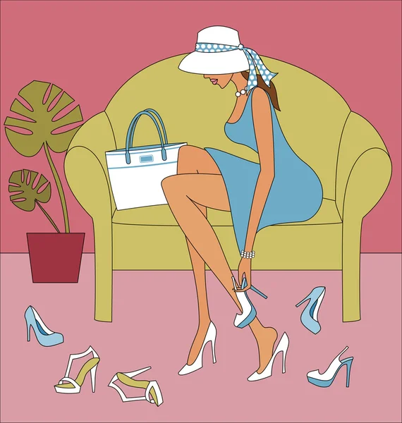 女性の靴にしようとしています。 — ストックベクタ