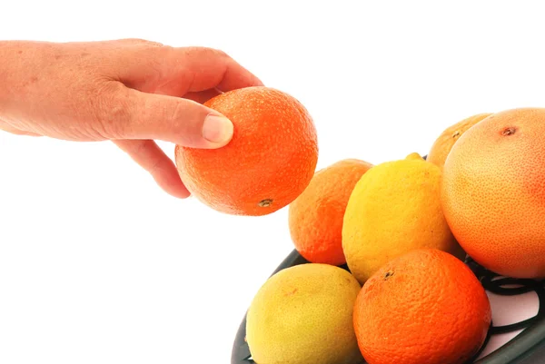 Hand med frukter — Stockfoto