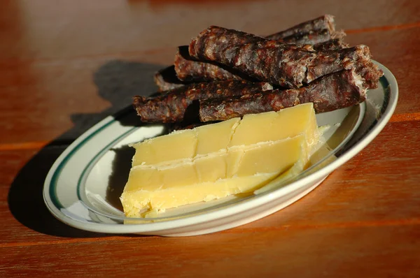 Stock image Dry wurst and cheese