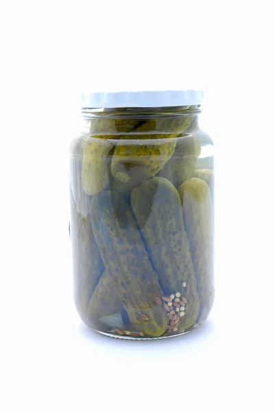 Gherkins in glass — Stock Photo, Image