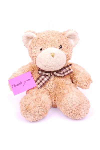 Teddy urso com nota de agradecimento — Fotografia de Stock