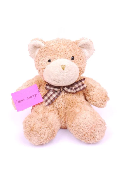 Teddy bear with I am sorry note — Stock Photo, Image