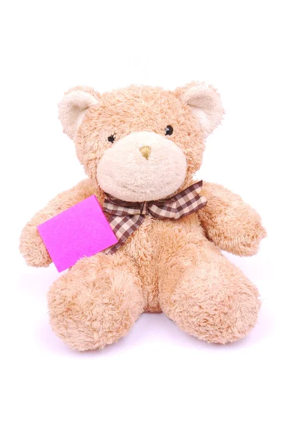 Teddy bear with blank note — Stock Photo, Image