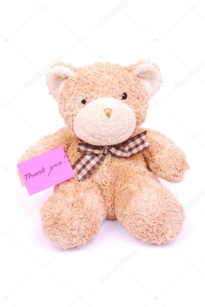 Teddy bear with thank you note