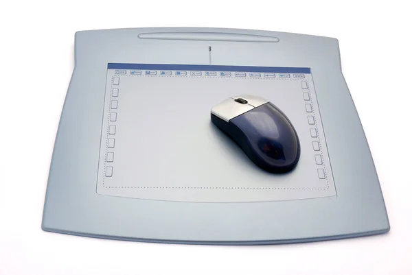 Grafisch tablet met muis — Stok fotoğraf