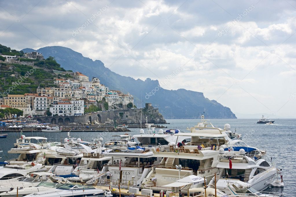 Yacht boats in Amalfi harbour