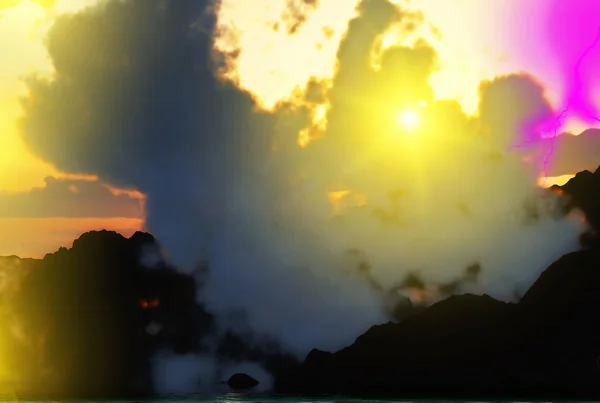火山爆发与闪电 — 图库照片