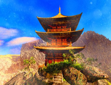 Buddhist temple in mountains clipart