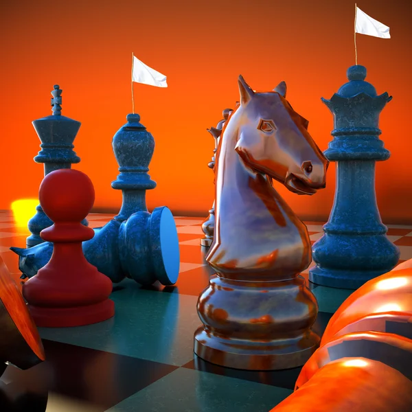 Batalla de ajedrez derrota bandera blanca —  Fotos de Stock