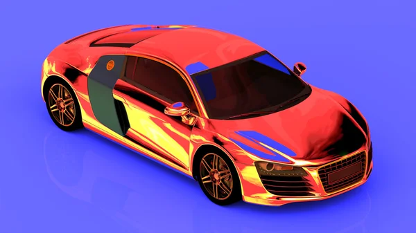 3D model automobilu zlata je na modrém pozadí — Stock fotografie