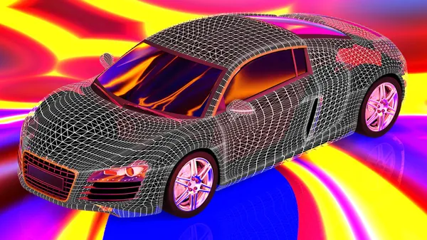 3D autó drót modell egy fehér háttér — Stock Fotó