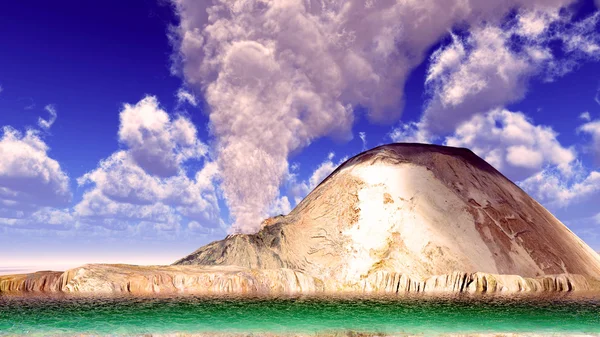 Vulkánkitörés a szigeten — Stock Fotó