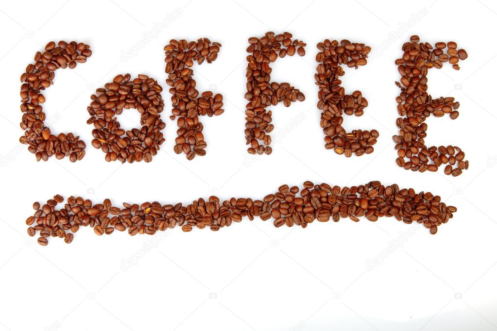 Kaffee bohnen formen das wort coffee
