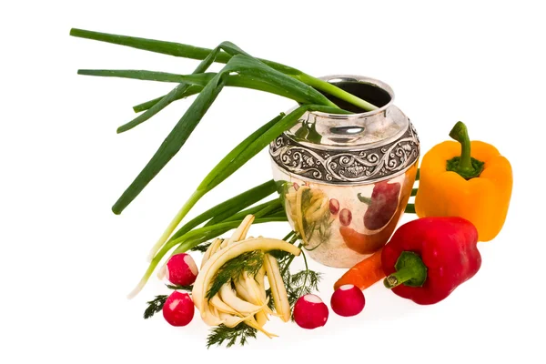 蔬菜和水罐 — 图库照片