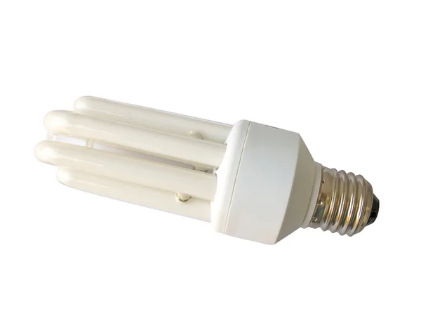 Uma lâmpada de energia eficiente isolada em branco. Caminho de recorte — Fotografia de Stock
