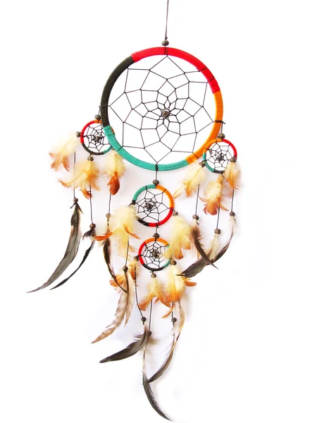 A red, green and black dreamcatcher isolated in white . — стоковое фото