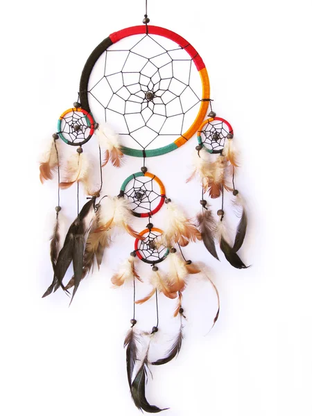 A red,green and black dreamcatcher isolated in white. — Stock Photo, Image