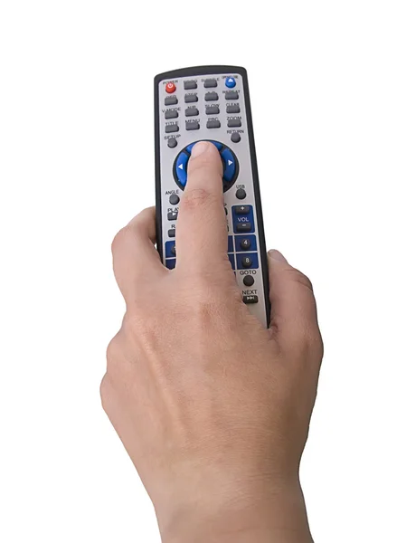 Mão segurando um controle remoto — Fotografia de Stock