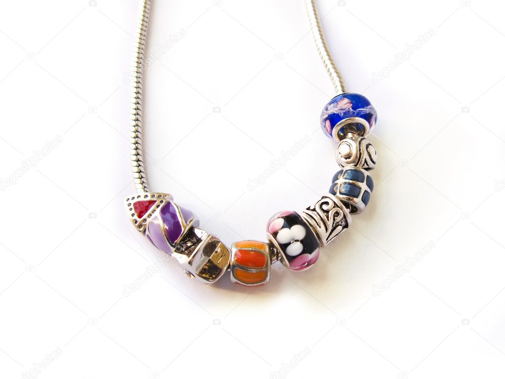 Beads and gems necklace isolated in white