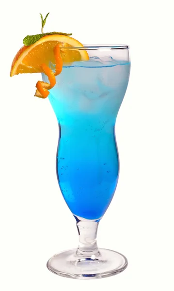 Blue cocktail with ice and orange — Stock Photo, Image