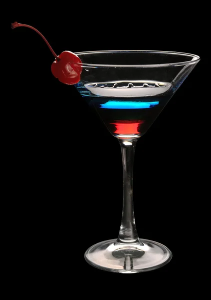 Tri-color cocktail martini with a cherry — Stock Photo, Image