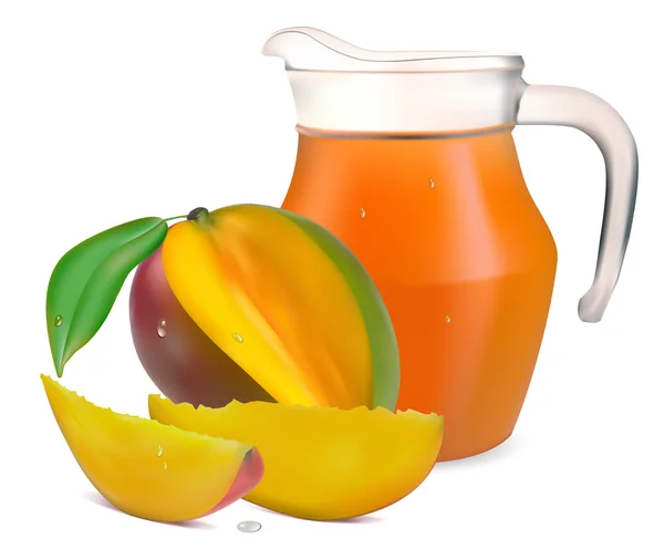 Χυμός μάνγκο σε μια κανάτα και φρούτα — Διανυσματικό Αρχείο