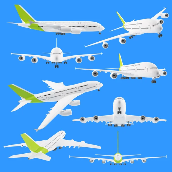 Collection set of airplane airbus isolated on blue — Stock Photo, Image