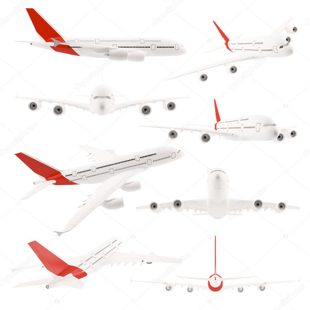 Collection set of airplane airbus isolated on white