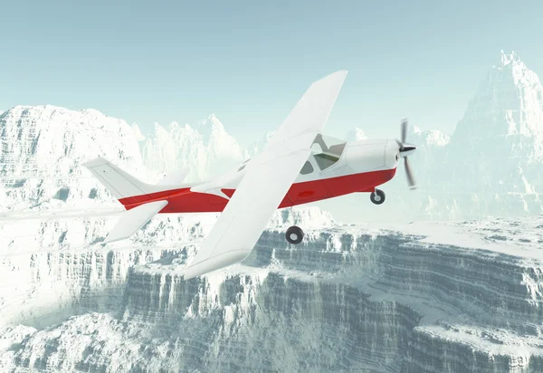 Small private airplane in snow-capped mountains — Stock Photo, Image