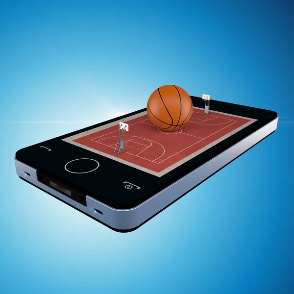 スマート フォン、携帯電話バスケット ボールの試合を — ストック写真