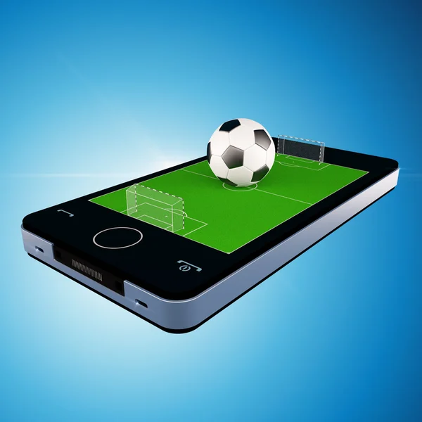 Chytrý telefon, mobilní telefon s fotbal fotbal — Stock fotografie