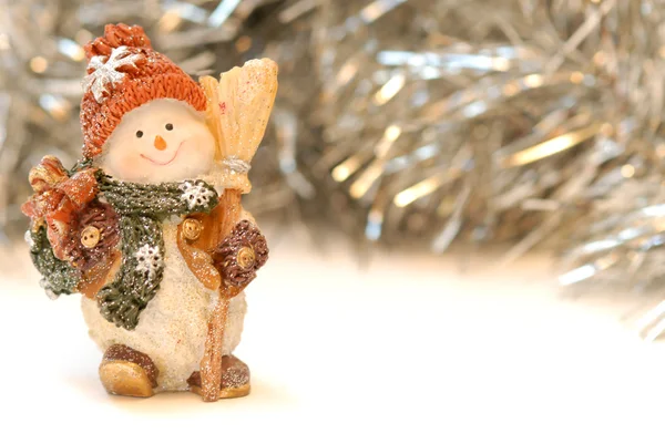 Kerstkaart, gelukkig sneeuwpop — Stockfoto