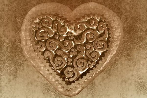Винтажная валентинка, сепия на фоне сердца — стоковое фото