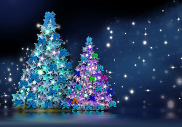 Iki fir Noel kartı yıldız gecede — Stok fotoğraf