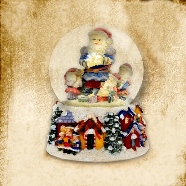 Старая рождественская открытка, шар воды Санта Клауса — стоковое фото