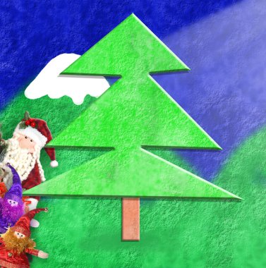Noel kartı komik Noel Baba ve Elfler