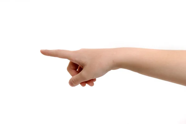 Dedo y mano de una persona que indica una dirección — Foto de Stock