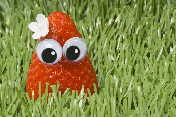Glücklich im Gras Erdbeere — Stockfoto