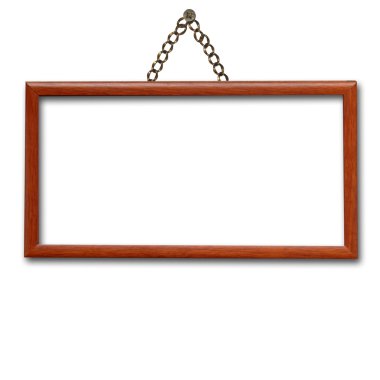 Wooden frame hanging on the wall isolated clipart