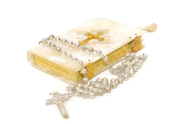 Rosary and First Communion book — Stock Photo, Image