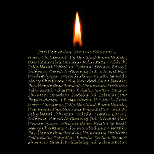 Weihnachtskarten-Kerze in vielen Sprachen — Stockfoto