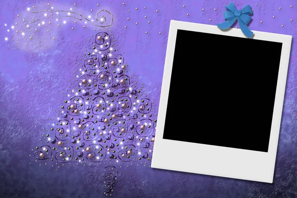 Julgran gratulationskort med omedelbar ram — Stockfoto