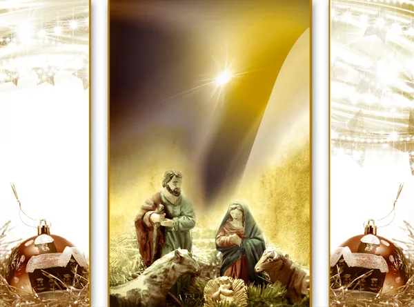 圣诞贺卡贺卡，基督降生的场景 — 图库照片