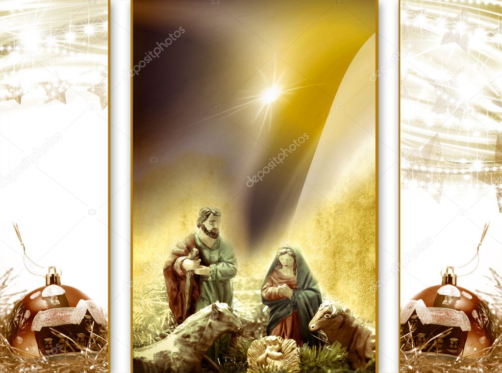 Christmas card greeting, Nativity scene