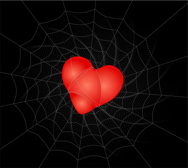 A heart is in a spider web — Stock Vector