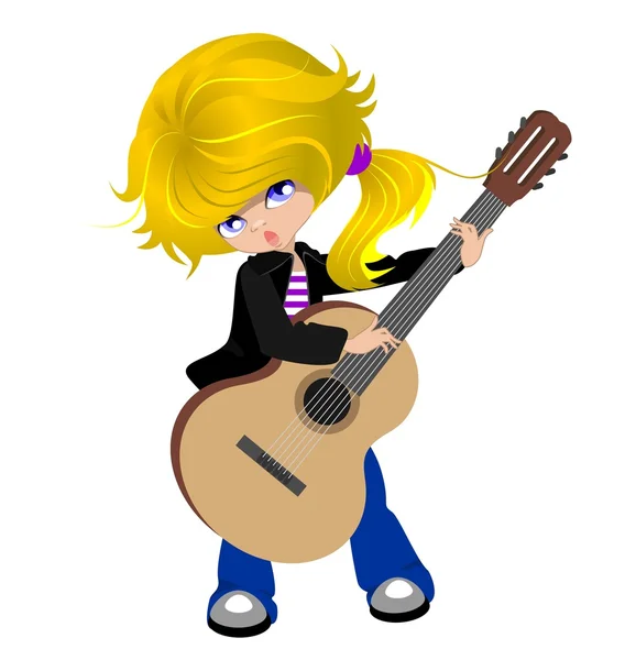 Tyttö soittaa kitaraa. — vektorikuva