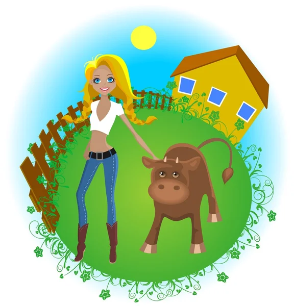 Jordbrukaren flicka — Stock vektor